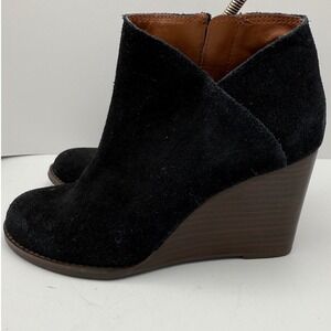 Lucky Brand Black Suede Wedge Ankle Booties Women's‎ Size 6.5 Side Zip Casual